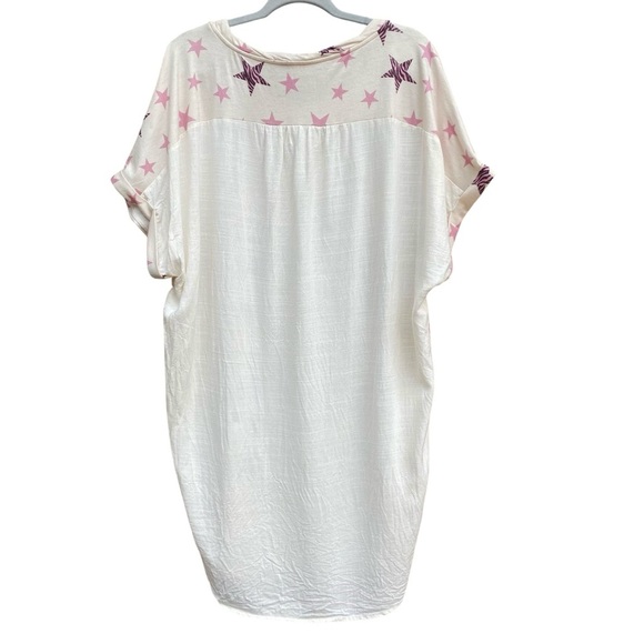 Umgee Womens Dress Pink Stars Zebra Print Size Large Linen Blend Cotton - Picture 2 of 11